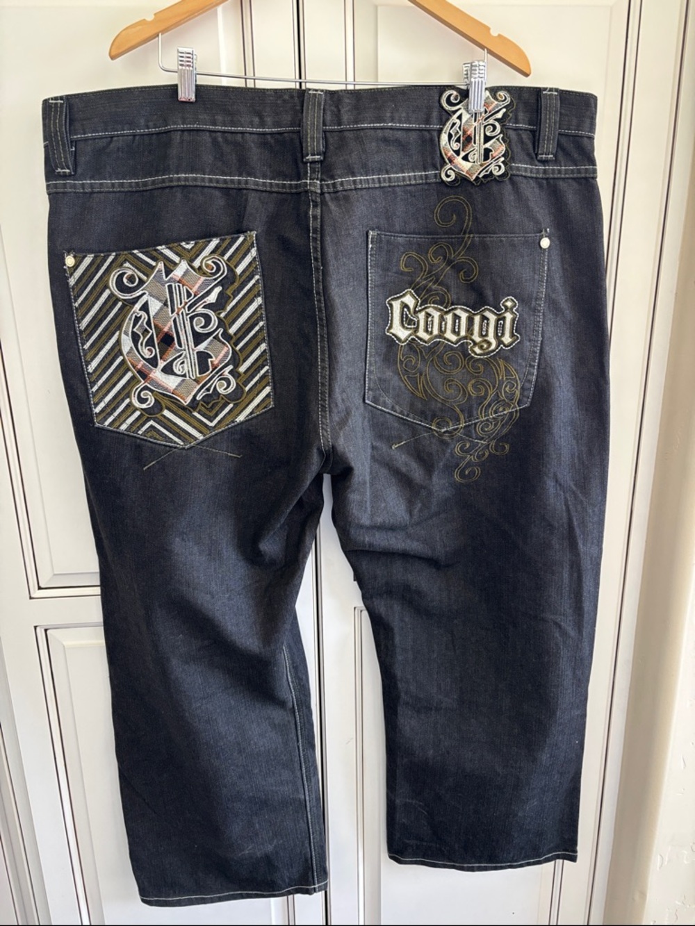 Coogi Australia Jeans Y2K Grunge Logo Selvedge Mens 46 x 36 Actual 46 x 29 Black